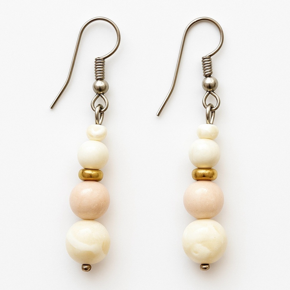 Beaded Drop Earrings With Neutral Cream Tones